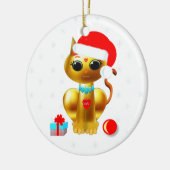 クリスマスの金色の子猫のキャラクター セラミックオーナメント (左)