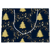 クリスマスの金色の星とオーナメントの木 ラージペーパーバッグ (正面)