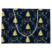 クリスマスの金色の星とオーナメントの木 ラージペーパーバッグ (裏面)