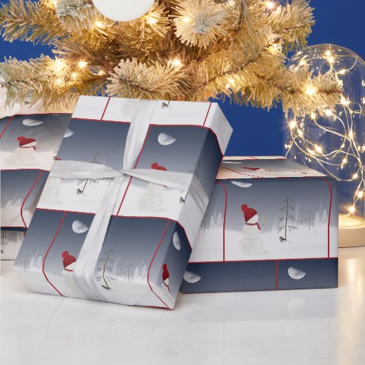 クリスマスの金色の星の雪だるま ラッピングペーパー (クリスマス)