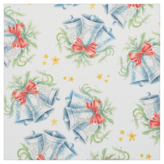 クリスマスの銀のベルと赤いリボンの水彩アート ファブリック (見本)