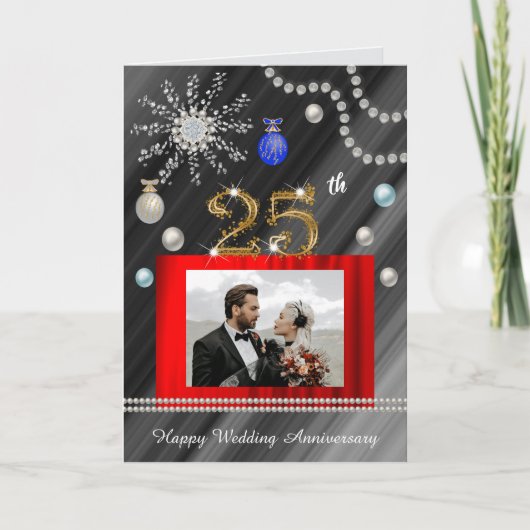 クリスマスの銀婚式25周年お祝い | 2枚の写真 カード (正面)