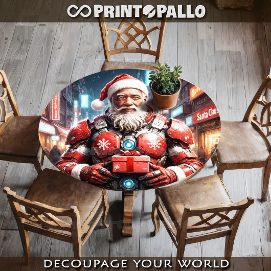 クリスマスの鎧をまとったサイボーグの黒いサンタクロース 薄葉紙