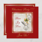 クリスマスの鐘とオーナメントのパーティー招待状 招待状 (正面/裏面)