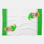 クリスマスの鐘と緑と白の可愛い小妖精や小人 キッチンタオル (横)