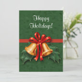 クリスマスの鐘と緑のホリーリーフ 招待状 (スタンド正面)