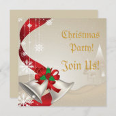 クリスマスの鐘と赤いリボンのパーティー招待状 招待状 (正面/裏面)