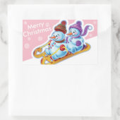 クリスマスの長方形のシール雪だるまスノースポーツ。 長方形シール (バッグ)