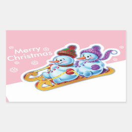 クリスマスの長方形のシール雪だるまスノースポーツ。 長方形シール