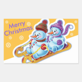 クリスマスの長方形のステッカー雪だるまスノースポーツ。 長方形シール