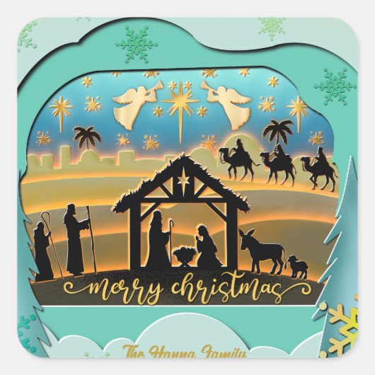 クリスマスの降誕の場面のストックイラスト スクエアシール (正面)