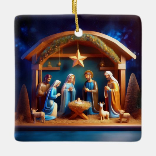 クリスマスの降誕の場面 セラミックオーナメント (正面)