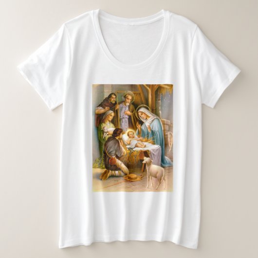 クリスマスの降誕の場面 プラスサイズTシャツ (デザイン正面)