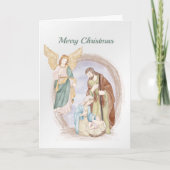 クリスマスの降誕の天使の水彩画 シーズンカード (正面)