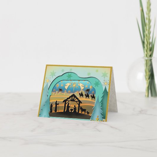 クリスマスの降誕祭 聖なるマリアの元に生まれた赤ちゃんイエス シーズンカード (正面)