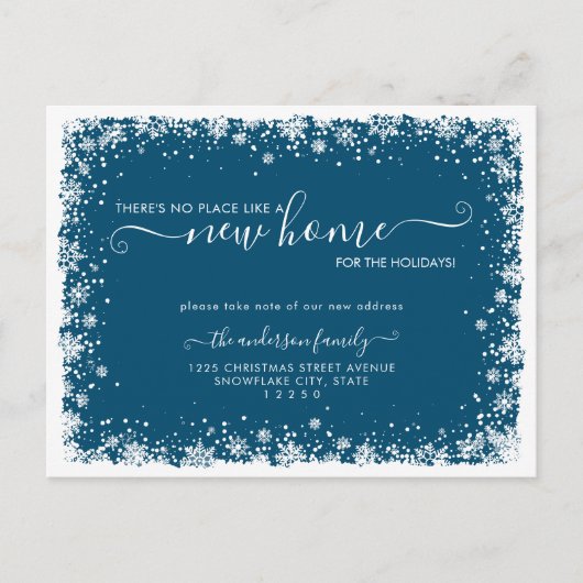 クリスマスの降雪の休日の移動のための新しい家 案内ポストカード (正面)