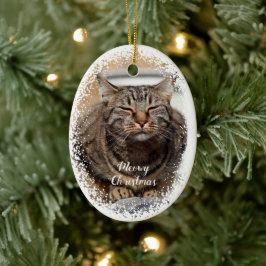 クリスマスの陶器の飾り 雪の猫 セラミックオーナメント