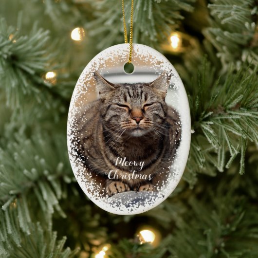 クリスマスの陶器の飾り 雪の猫 セラミックオーナメント (ツリー)