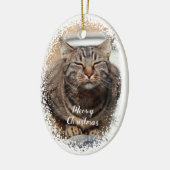 クリスマスの陶器の飾り 雪の猫 セラミックオーナメント (左)