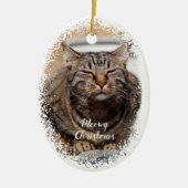 クリスマスの陶器の飾り 雪の猫 セラミックオーナメント (正面)