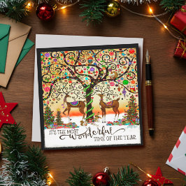 クリスマスの陽気なトナカイ　すばらしい時間の名言 シーズンカード