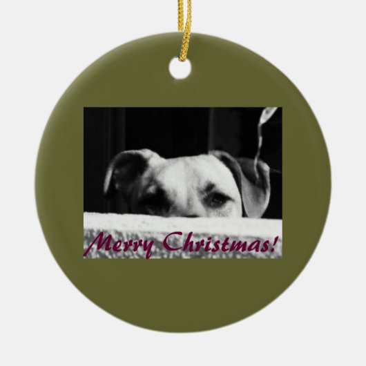 クリスマスの雑種犬 セラミックオーナメント (正面)