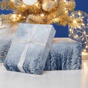 クリスマスの雪が木々のシーンを包む紙 ラッピングペーパー