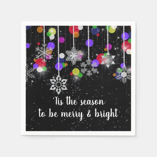 クリスマスの雪が黒 スタンダードカクテルナプキン (正面)