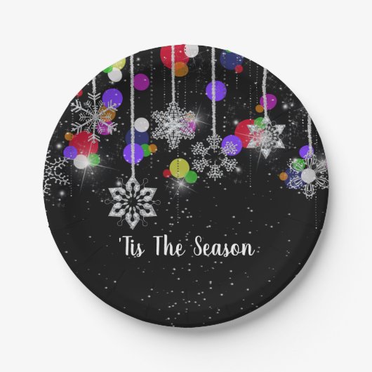 クリスマスの雪が黒 ペーパープレート (正面)