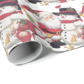 クリスマスの雪だるまおよびサンタおよび子供 ラッピングペーパー (ロールコーナー)