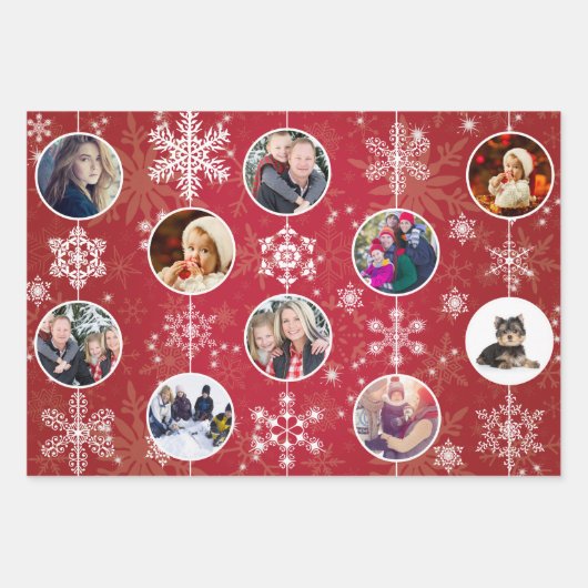 クリスマスの雪だるまお気に入りのき家族の写真10枚 ラッピングペーパーシート (正面)