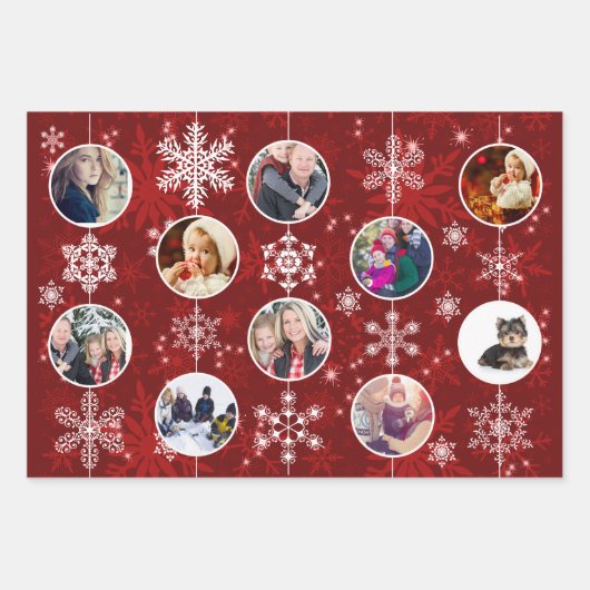 クリスマスの雪だるまお気に入りのき家族の写真10枚 ラッピングペーパーシート (正面)