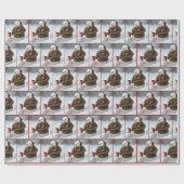 クリスマスの雪だるまが雪かき ラッピングペーパー (フラット)