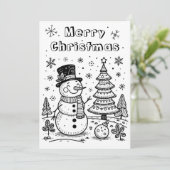 クリスマスの雪だるまとツリー | 色を塗って シーズンカード (スタンド正面)