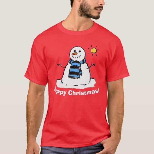 クリスマスの雪だるまとハッピー・クリスマス Tシャツ (正面)