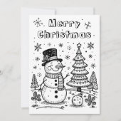 クリスマスの雪だるまと木 | 色を塗って  シーズンカード (正面)