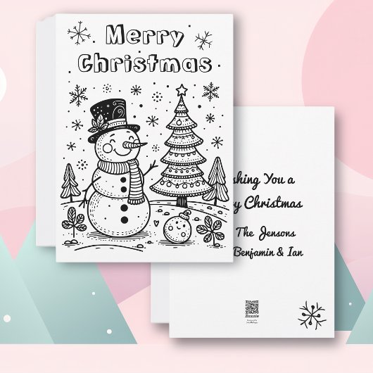 クリスマスの雪だるまと木 | 色を塗って  シーズンカード