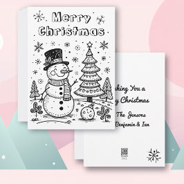 クリスマスの雪だるまと木 | 色を塗ろう シーズンカード