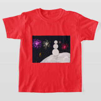 クリスマスの雪だるまと花火のキッズTシャツ Tシャツ
