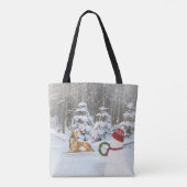 クリスマスの雪だるまと鹿 トートバッグ (裏面)