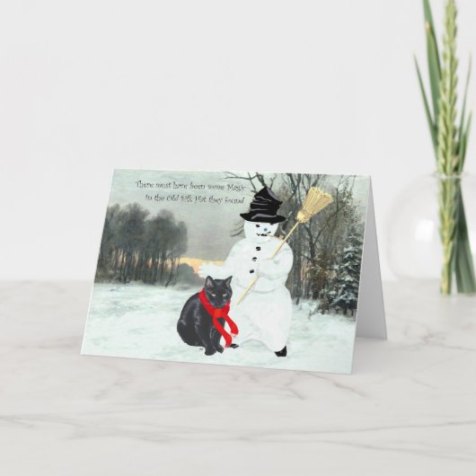 クリスマスの雪だるまと黒猫 シーズンカード (正面)