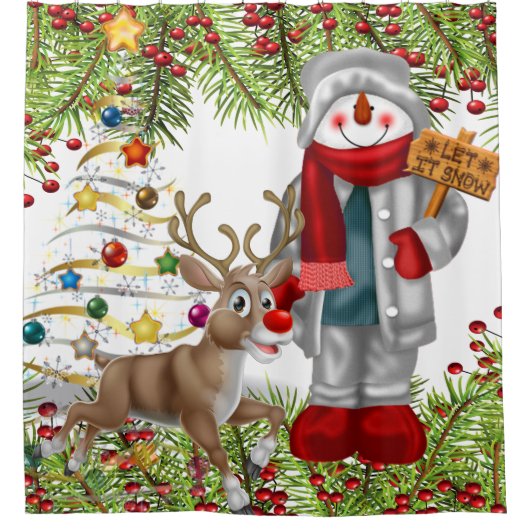クリスマスの雪だるまのお祝いの浴室の装飾 シャワーカーテン (正面)