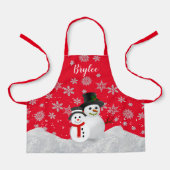 クリスマスの雪だるまのかわいい子供用エプロン 名前入り エプロン (正面)