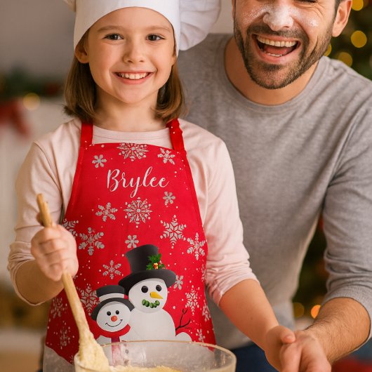 クリスマスの雪だるまのかわいい子供用エプロン 名前入り エプロン