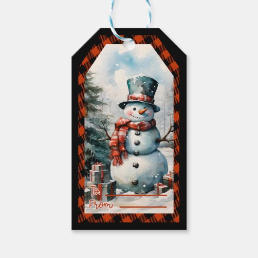 クリスマスの雪だるまのオーダーメイドギフトタグ ギフトタグ (正面)