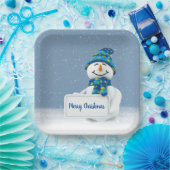 クリスマスの雪だるまのサイン付き ペーパープレート (パーティー)