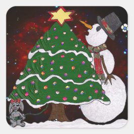 クリスマスの雪だるまのサプライズ ホリデーシーズン スクエアシール