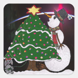 クリスマスの雪だるまのサプライズ ホリデーシーズン スクエアシール