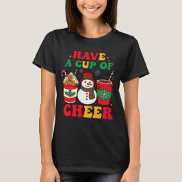クリスマスの雪だるまのジンジャーブレッドホットチョコレートの歓喜 Tシャツ