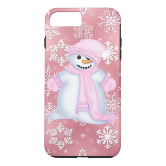 クリスマスの雪だるまのピンクのiPhone 7のプラスの場合 Case-Mate iPhoneケース (裏面)